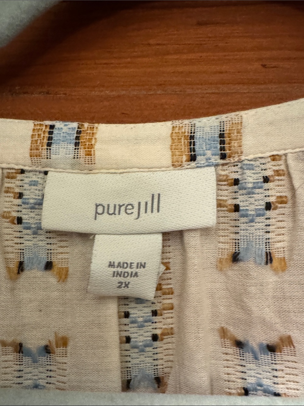 J. Jill Cream Tunic with Blue and Tan Geometric Print - Picture 2 of 5